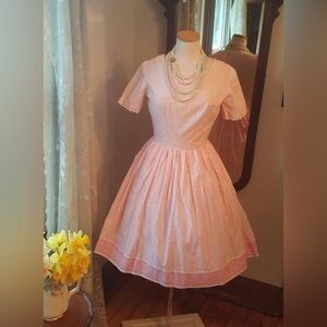 1950s Pink and White Gingham Dress